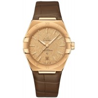 Réplique Omega Constellation Co-Axial Master Chronometer Cadran Champagne Or Jaune Bracelet Cuir Marron Montre Homme 131.53.39.20.08.001