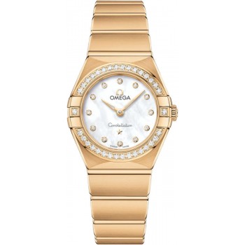 Réplique Montre pour femme Omega Constellation Manhattan Quartz 25 mm Cadran en nacre Diamant Or jaune 131.55.25.60.55.002