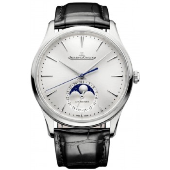 Réplique Montre pour homme Jaeger LeCoultre Master ultra fine avec cadran argenté et bracelet en cuir 1368430