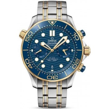 Réplique Omega Seamaster 300 Master Co-Axial Chronometer Chronographe Cadran bleu Montre en acier inoxydable et or jaune pour homme 210.20.44.51.03.001