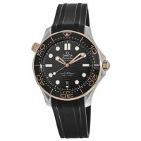 Réplique Omega Seamaster Diver 300 M Cadran Noir Acier &amp; Montre pour homme Sedna avec bracelet en caoutchouc doré 210.22.42.20.01.002