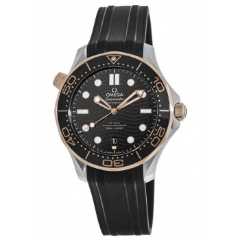 Réplique Omega Seamaster Diver 300 M Cadran Noir Acier &amp; Montre pour homme Sedna avec bracelet en caoutchouc doré 210.22.42.20.01.002