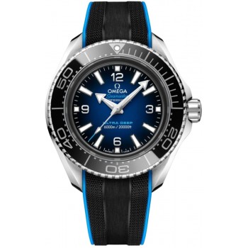 Réplique Omega Seamaster Planet Ocean 6000M Co-Axial Master Chronometer 45,5 mm Cadran bleu ultra profond Bracelet en caoutchouc Montre pour homme 215.32.46.21.03.001