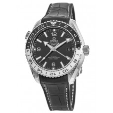 Réplique Montre pour homme Omega Seamaster Planet Ocean 600M GMT en acier sur bracelet en cuir 215.33.44.22.01.001-SD