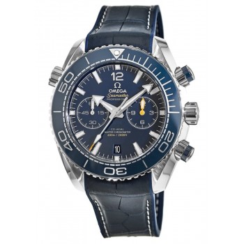 Réplique Omega Seamaster Planet Ocean 600M Chronographe 45,5 mm Cadran bleu Bracelet en cuir Montre pour homme 215.33.46.51.03.001