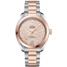 Réplique Montre Omega Seamaster Aqua Terra 150m Master Co-Axial avec cadran diamant gris en acier et or rose pour femme 220.20.34.20.59.001