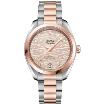 Réplique Montre Omega Seamaster Aqua Terra 150m Master Co-Axial avec cadran diamant gris en acier et or rose pour femme 220.20.34.20.59.001