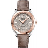 Réplique Omega Seamaster Aqua Terra 150m Master Co-Axial Chronomètre 34 mm Cadran gris Bracelet en cuir marron Montre pour femme 220.23.34.20.06.001