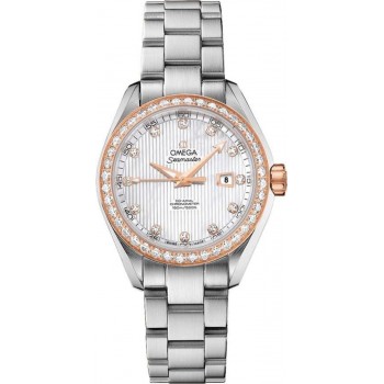 Réplique Montre Omega Seamaster Aqua Terra pour femme avec lunette en diamant 231.25.34.20.55.003