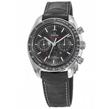 Réplique Omega Speedmaster Moonphase Co-Axial Master Chronometer Chronographe Cadran noir Bracelet en cuir Montre pour homme 304.33.44.52.01.001