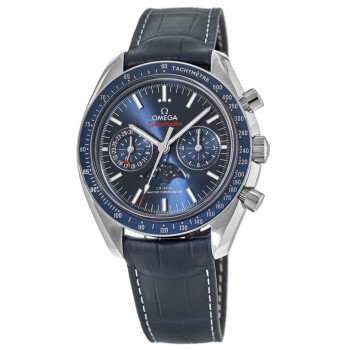 Réplique Omega Speedmaster Moonphase Co-Axial Master Chronometer Chronographe Cadran bleu Bracelet en cuir Montre pour homme 304.33.44.52.03.001