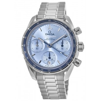 Réplique Omega Speedmaster Co-Axial Chronographe 38 mm Cadran bleu glace Montre unisexe en acier 324.30.38.50.03.001