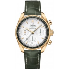 Réplique Omega Speedmaster Co-Axial Chronometer Chronographe 38 mm Cadran argenté Bracelet en cuir or jaune Montre pour femme 324.63.38.50.02.004