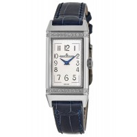 Réplique Montre Jaeger LeCoultre Reverso One à quartz avec cadran argenté et bracelet en cuir bleu pour femme 3288420