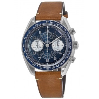 Réplique Omega Speedmaster Chronoscope Co-Axial Master Chronometer Chronographe 43 mm Cadran bleu Bracelet en cuir Montre pour homme 329.32.43.51.03.001