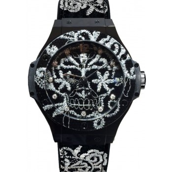 Réplique Hublot Big Bang Broderie Cadran noir Bracelet en caoutchouc noir Montre unisexe 343.CS.6570.NR.BSK16