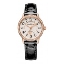 Réplique Montre Jaeger LeCoultre Rendez-Vous Night and Day avec cadran argenté et bracelet en cuir noir pour femme 3462430