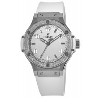 Réplique Montre Hublot Big Bang 38 mm avec lunette en diamant et bracelet blanc pour femme 361.SE.2010.RW.1104