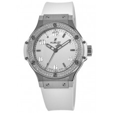 Réplique Montre Hublot Big Bang 38 mm avec lunette en diamant et bracelet blanc pour femme 361.SE.2010.RW.1104