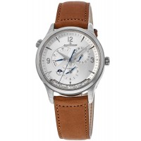 Réplique Montre pour homme Jaeger LeCoultre Master Control Geographic avec cadran chronographe argenté et bracelet en cuir 4128420