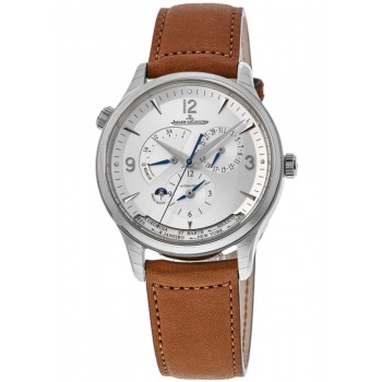 Réplique Montre pour homme Jaeger LeCoultre Master Control Geographic avec cadran chronographe argenté et bracelet en cuir 4128420