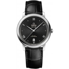 Réplique Montre pour homme Omega De Ville Prestige Co-Axial 39,5 mm avec cadran noir et bracelet en cuir 424.13.40.20.01.002