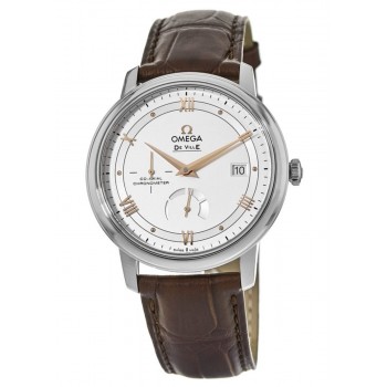 Réplique Omega De Ville Prestige Co-Axial Chronographe Automatique Blanc &amp; Montre pour homme avec cadran rose et bracelet en cuir 424.13.40.21.02.002