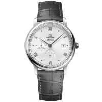 Réplique Montre pour homme Omega De Ville Prestige Power Reserve Co-Axial avec cadran argenté et bracelet en cuir 424.13.40.21.02.005