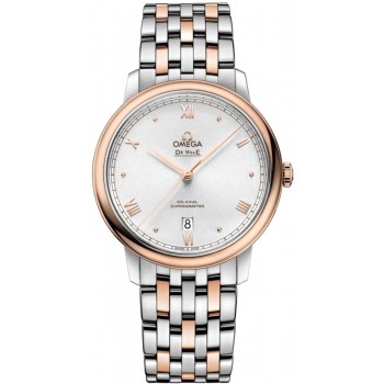 Réplique Montre pour homme Omega De Ville Prestige Co-Axial 39,5 mm, cadran argenté, or rose et acier inoxydable 424.20.40.20.02.007