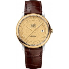 Réplique Montre pour homme Omega De Ville Prestige Co-Axial 39,5 mm, cadran champagne, or jaune et acier inoxydable, bracelet en cuir marron 424.23.40.20.08.001