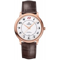 Réplique Omega De Ville Prestige Co-Axial 39,5 mm 50e anniversaire Cadran blanc Bracelet en cuir marron Montre pour homme 424.53.40.20.04.004