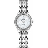 Réplique Montre pour femme Omega De Ville Prestige Quartz 24,4 mm Cadran en nacre Diamant Or blanc 424.55.24.60.55.003