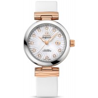 Réplique Montre pour femme Omega De Ville Ladymatic avec cadran diamant en nacre et bracelet en cuir 425.22.34.20.55.001