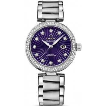 Réplique Montre pour femme Omega De Ville Ladymatic cadran violet en acier diamant 425.35.34.20.60.001