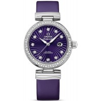 Réplique Montre pour femme Omega De Ville Ladymatic avec cadran violet et bracelet en cuir diamant 425.37.34.20.60.001