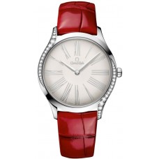 Réplique Montre pour femme Omega De Ville Tresor avec cadran argenté et bracelet en cuir diamant 428.18.36.60.02.001