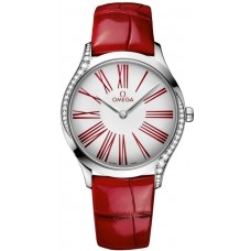 Réplique Montre pour femme Omega De Ville Tresor avec cadran blanc et bracelet en cuir rouge 428.18.36.60.04.002