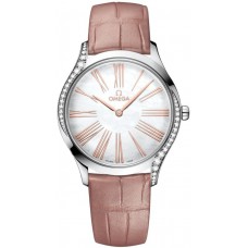 Réplique Montre pour femme Omega De Ville Tresor avec cadran en nacre et bracelet en cuir rose 428.18.36.60.05.002