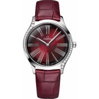 Réplique Montre pour femme Omega De Ville Tresor avec cadran bordeaux et bracelet en cuir bordeaux 428.18.36.60.11.001