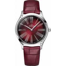 Réplique Montre pour femme Omega De Ville Tresor avec cadran bordeaux et bracelet en cuir bordeaux 428.18.36.60.11.001