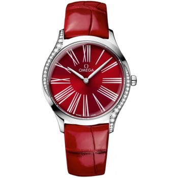 Réplique Montre pour femme Omega De Ville Tresor avec cadran rouge et bracelet en cuir 428.18.36.60.11.002