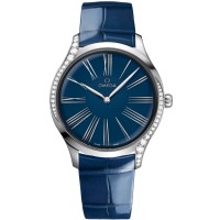 Réplique Montre pour femme Omega De Ville Tresor avec cadran bleu et bracelet en cuir 428.18.39.60.03.001