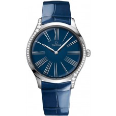 Réplique Montre pour femme Omega De Ville Tresor avec cadran bleu et bracelet en cuir 428.18.39.60.03.001