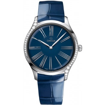 Réplique Montre pour femme Omega De Ville Tresor avec cadran bleu et bracelet en cuir 428.18.39.60.03.001