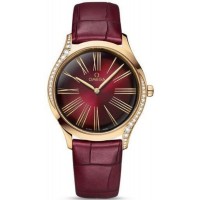 Réplique Montre pour femme Omega De Ville Tresor en or rose et bracelet en cuir bordeaux 428.58.36.60.11.001