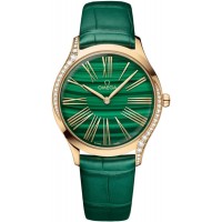 Réplique Montre pour femme Omega De Ville Tresor cadran vert or jaune bracelet cuir diamant 428.58.36.60.99.001