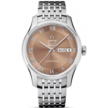 Réplique Montre pour homme Omega De Ville Hour Vision Calendrier annuel Cadran bronze Acier 433.10.41.22.10.001