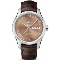 Réplique Omega De Ville Hour Vision Calendrier annuel Cadran bronze Bracelet en cuir Montre pour homme 433.13.41.22.10.001