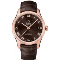 Réplique Montre pour homme Omega De Ville Hour Vision avec cadran marron et bracelet en cuir or rose 433.53.41.21.13.001