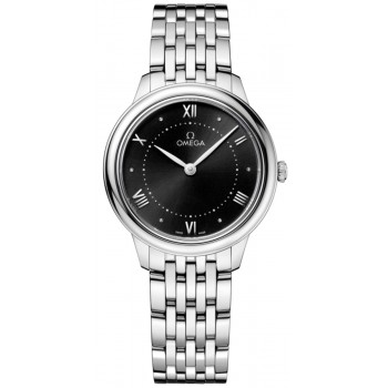 Réplique Montre pour femme Omega De Ville Prestige Quartz 30 mm cadran noir en acier 434.10.30.60.01.001